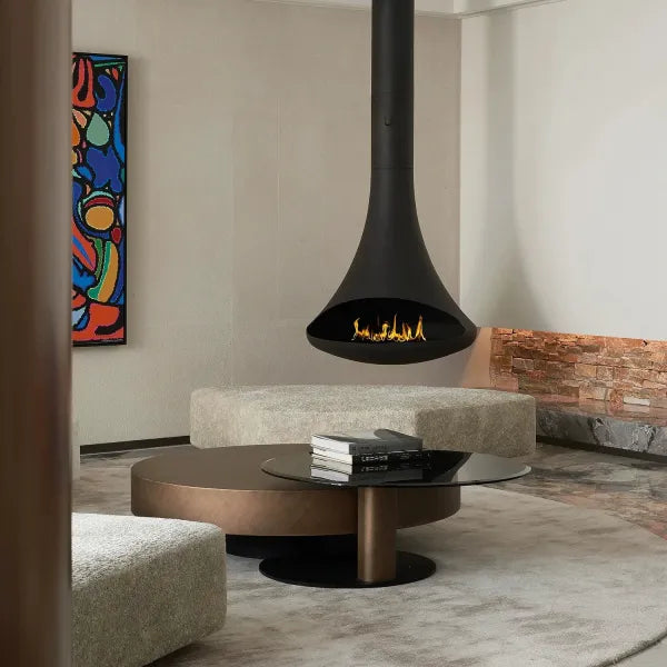 HearthArtSinn Shine 4 Luxury Hanging Trumpet Curved Fireplace