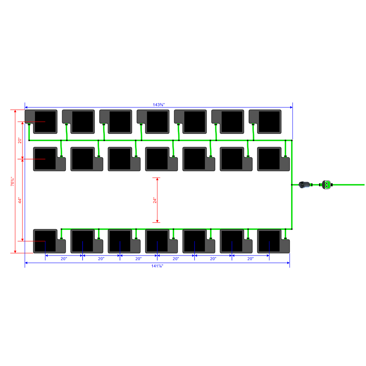 Alien Hydroponics EasyFeed 21 Pot 3 Row Kit