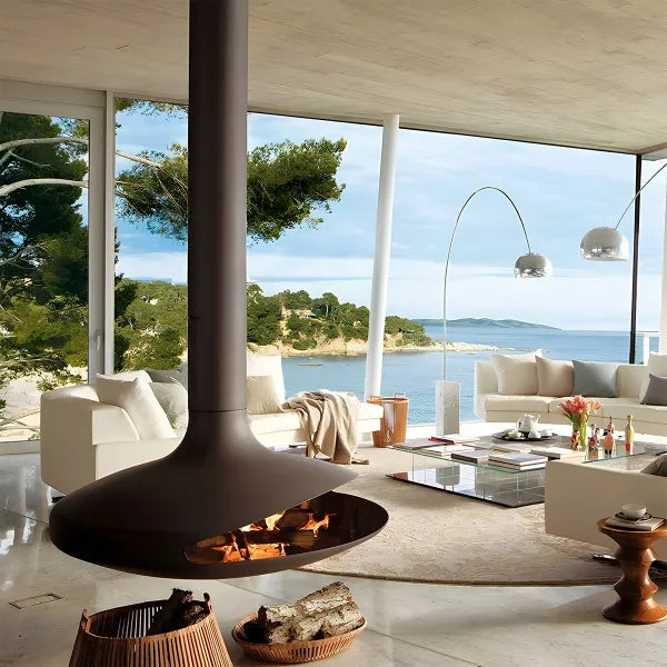 HearthArtSinn Shine 1 Luxury Hanging Disc-Shaped Real Wood Burning Fire Fireplace