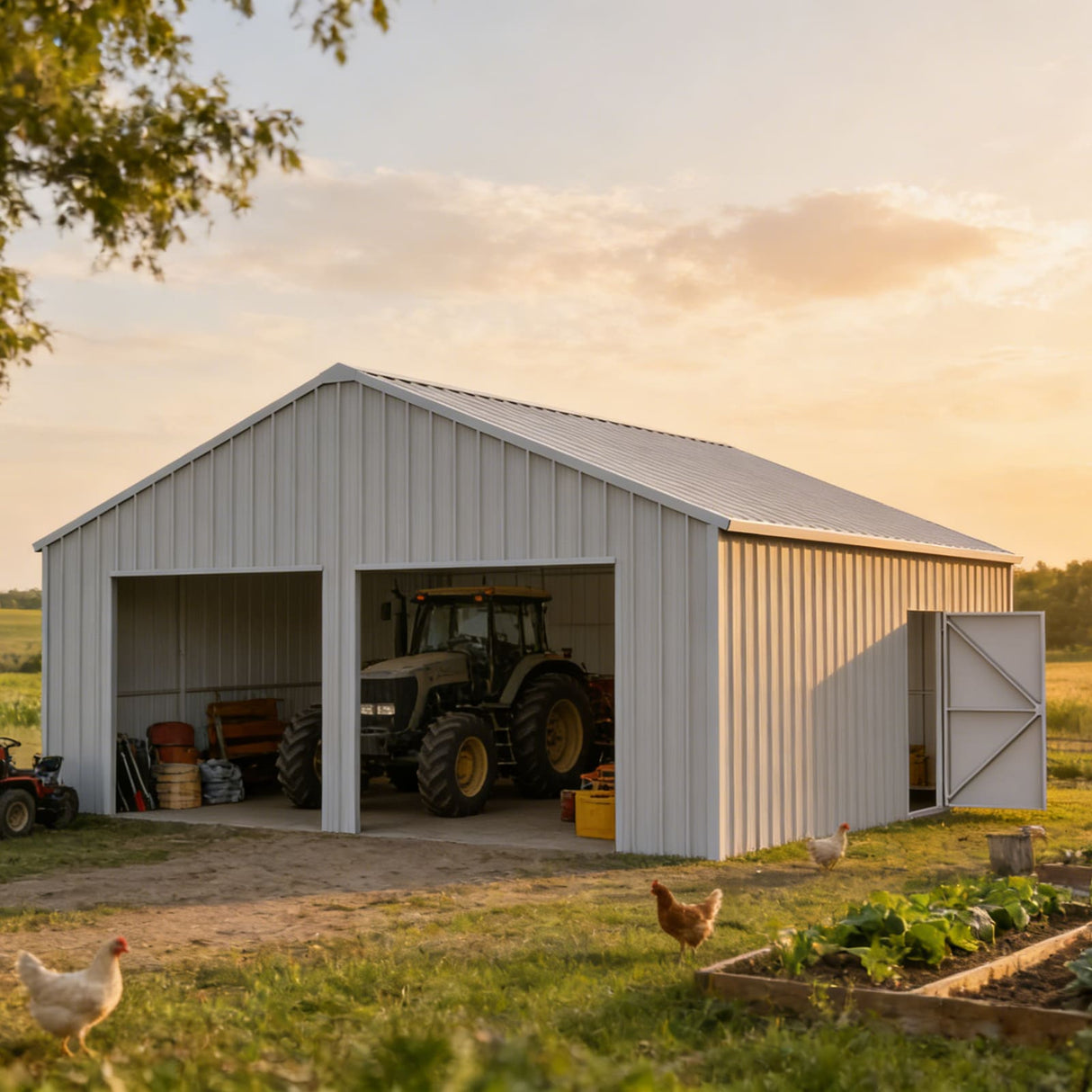 33FT × 25FT Metal Garage Barn Reinforced Steel Structure with Dual Doors