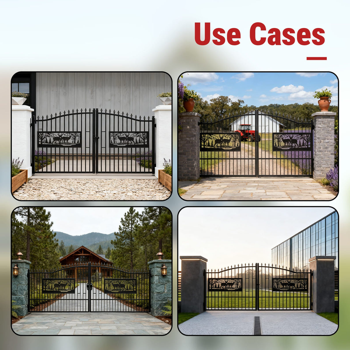 20FT × 7FT Double Wrought Iron Gate Decorative Deer Artwork Driveway Gate