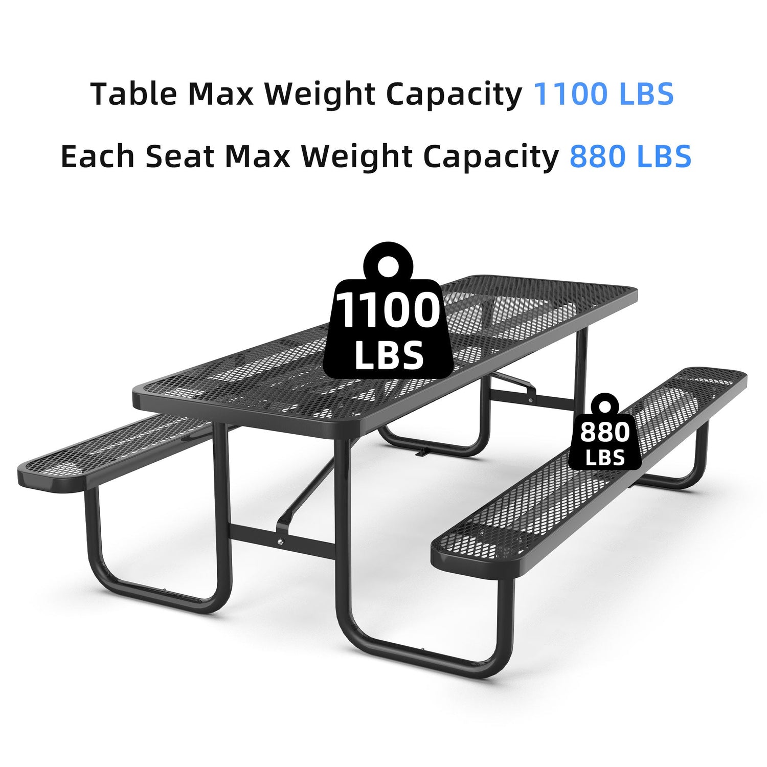 Chery Industrial 8 ft Metal Picnic Tables for Outdoors, Rectangle Coated Steel Patio Furniture Set