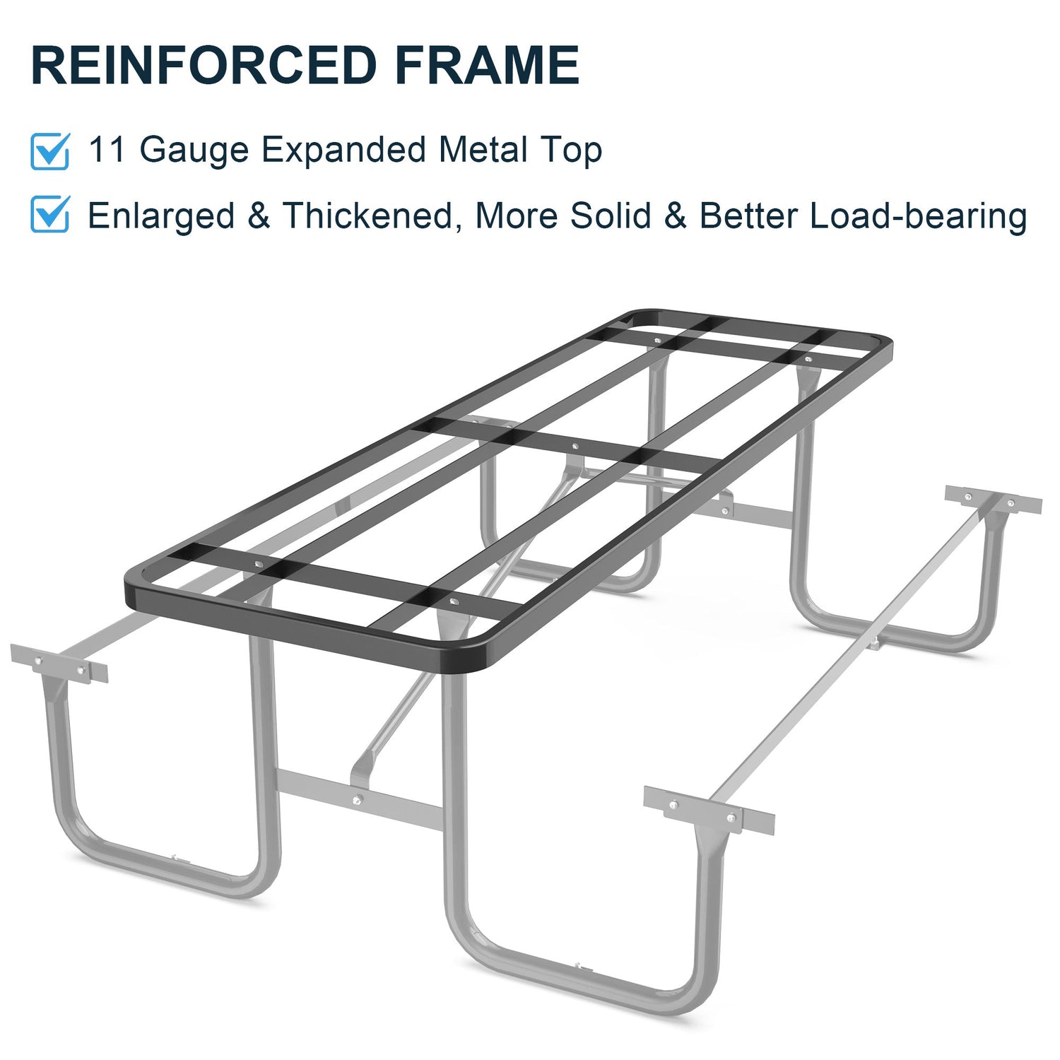 Chery Industrial 8 ft Metal Picnic Tables for Outdoors, Rectangle Coated Steel Patio Furniture Set