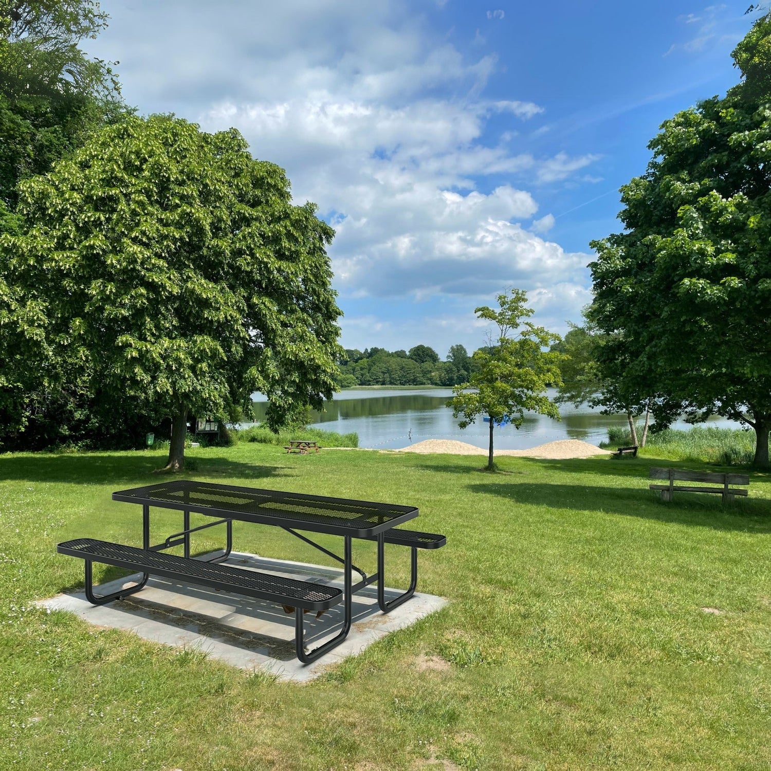 Chery Industrial 8 ft Metal Picnic Tables for Outdoors, Rectangle Coated Steel Patio Furniture Set