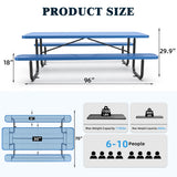 Chery Industrial 8 ft Metal Picnic Tables for Outdoors, Rectangle Coated Steel Patio Furniture Set