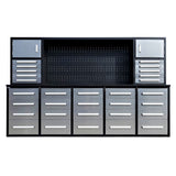 Chery Industrial 9.5ft Storage Workbench with 30 Drawers & 2 Cabinets & 1 Pegboard