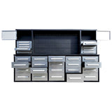 Chery Industrial 9.5ft Storage Workbench with 30 Drawers & 2 Cabinets & 1 Pegboard