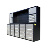 Chery Industrial 9.5ft Storage Workbench with 30 Drawers & 2 Cabinets & 1 Pegboard