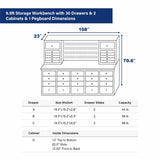 Chery Industrial 9.5ft Storage Workbench with 30 Drawers & 2 Cabinets & 1 Pegboard
