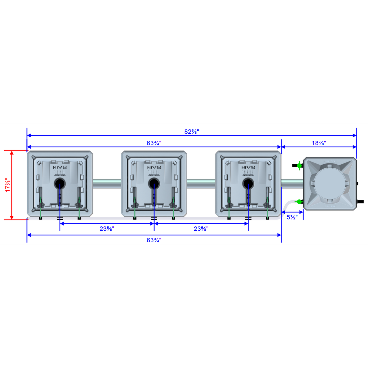 Alien Hydroponics RAIN 3 Pot 1 Row Kit