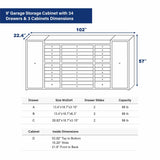 Chery Industrial 9 ft Garage Storage Cabinet with 34 Drawers & 2 Cabinets