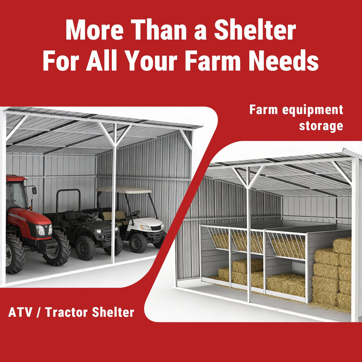 20FT × 12FT Livestock Metal Shed Heavy‑Duty Steel Shelter with Skid Base K1912
