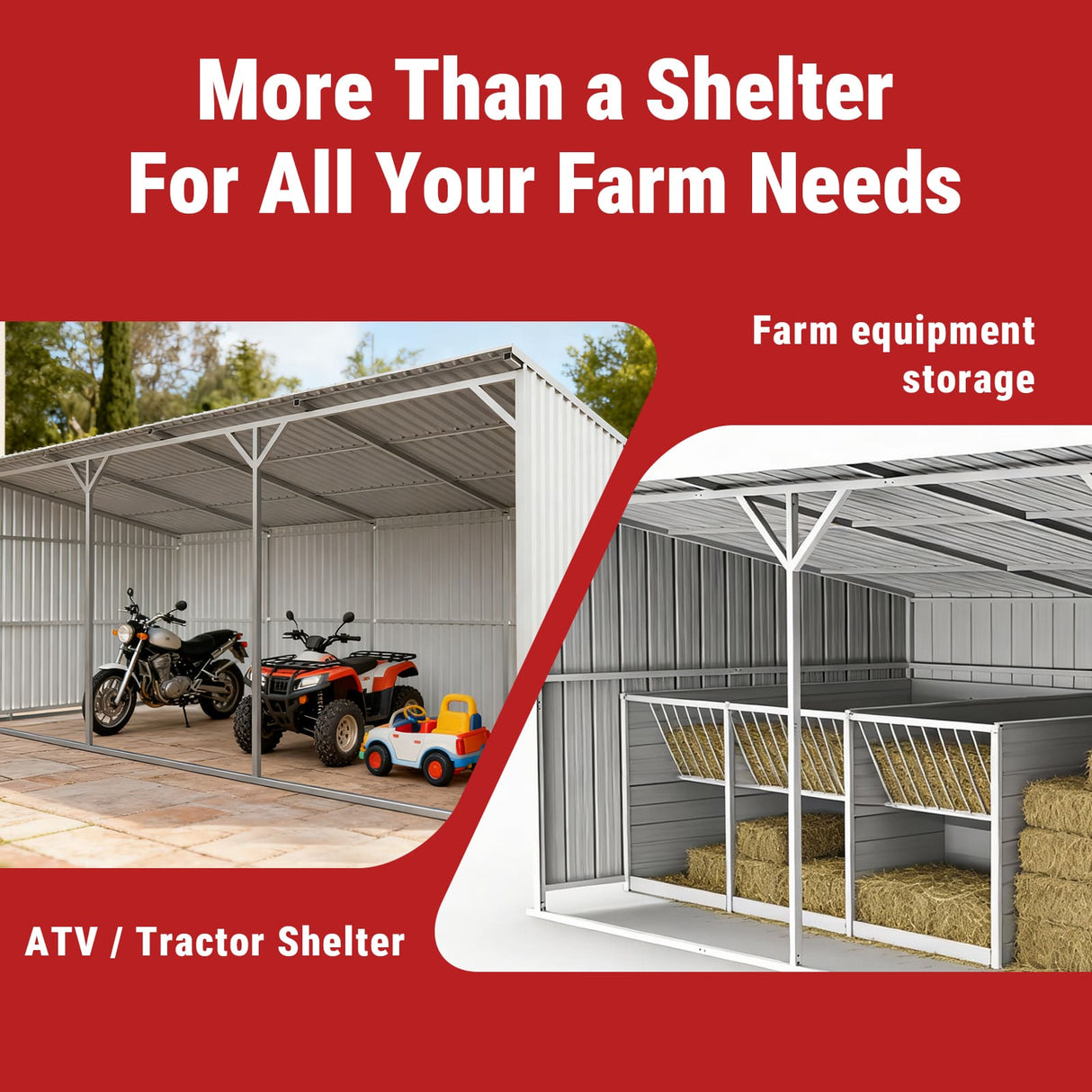 25FT × 12FT Metal Farm Shed Heavy‑Duty Steel Shelter for Driveway & Equipment