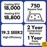 MRCOOL 5th Gen Advantage 18K BTU Ductless Mini Split Air Conditioner and Heat Pump 230V