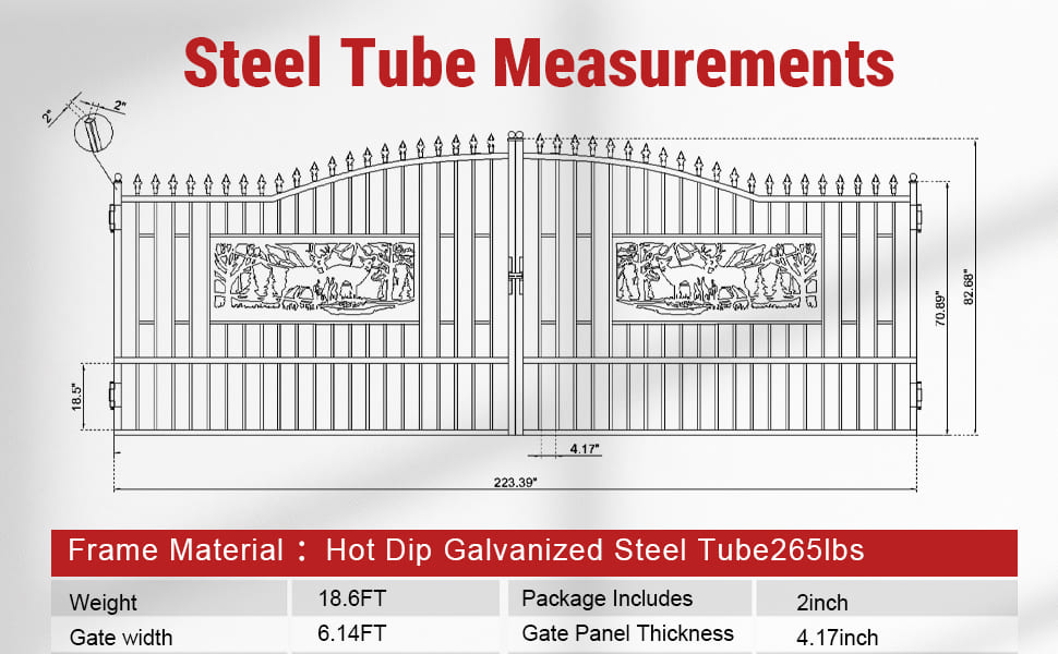20FT × 7FT Double Wrought Iron Gate Decorative Deer Artwork Driveway Gate
