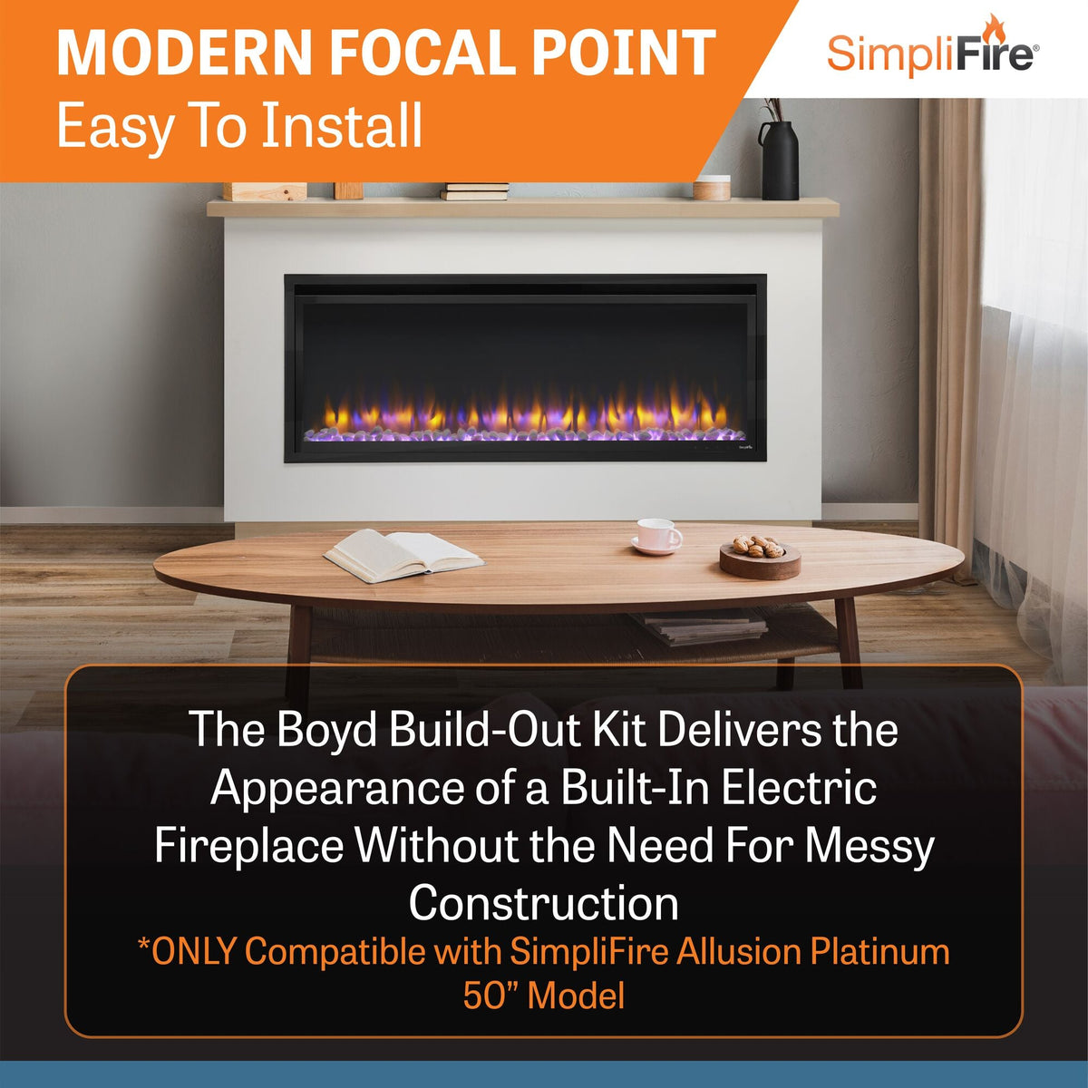 SimpliFire Allusion Platinum 50-Inch Wall Mount/Recessed Linear Electric Fireplace