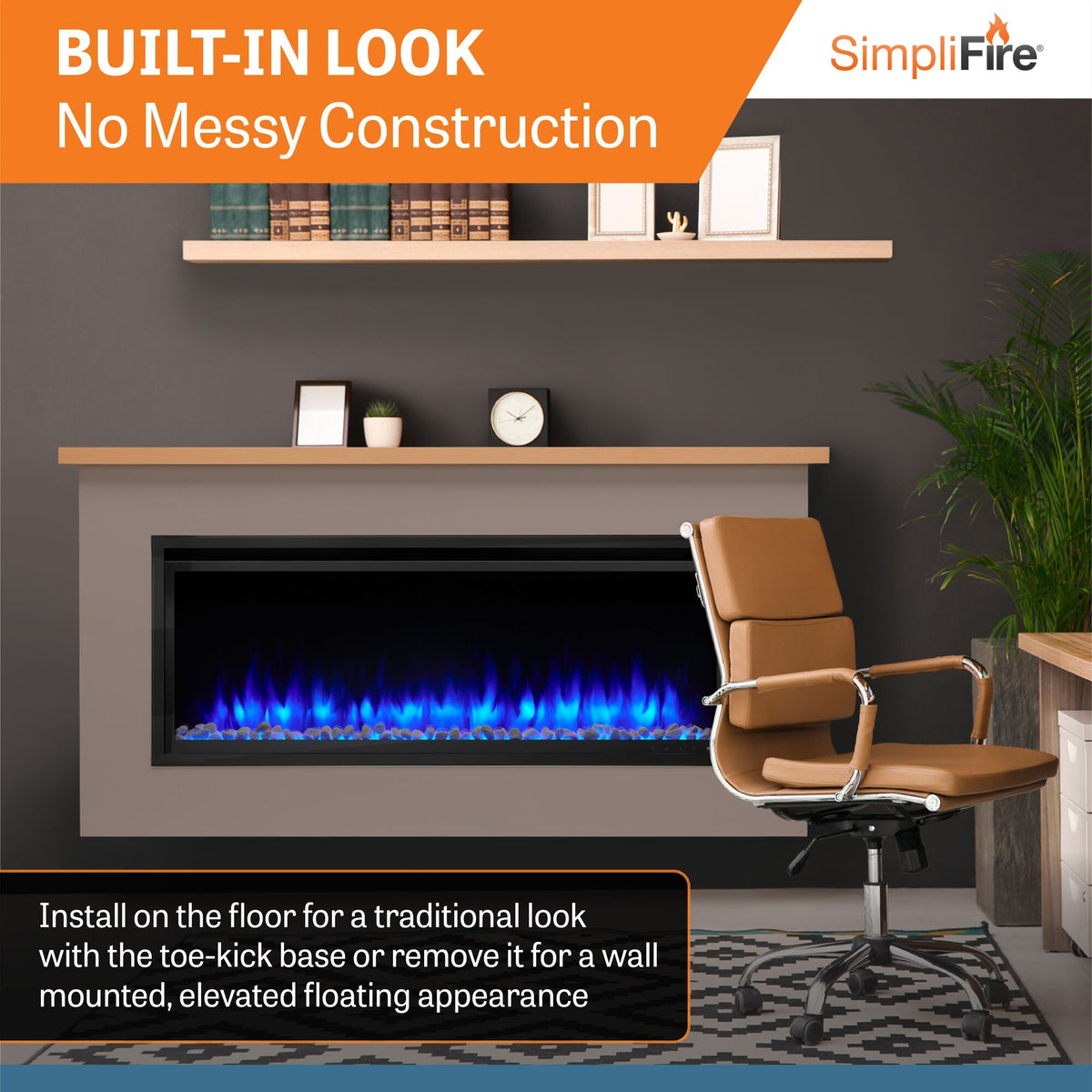 SimpliFire Allusion Platinum 50-Inch Wall Mount/Recessed Linear Electric Fireplace