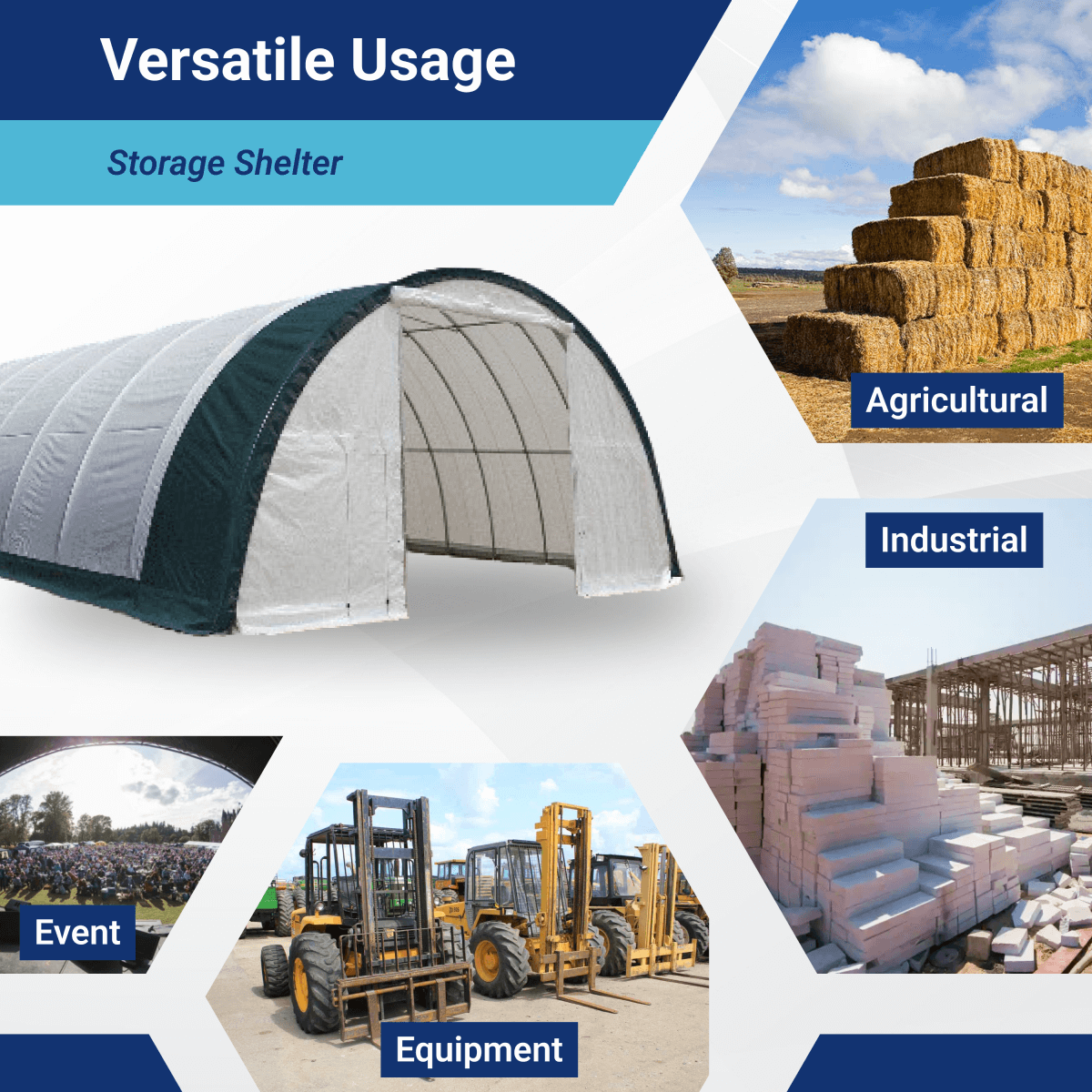Chery Industrial Gold Mountain 20’ x 42’ x 12’ Single Truss Arch Storage Shelter – 840 sq ft Galvanized Steel Frame, 11 oz PE Canopy