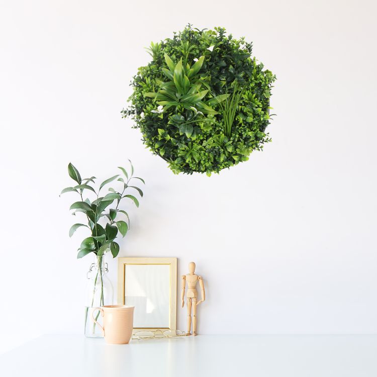 Designer Plants USA Luxury Artificial Green Plant Wall Circle 20" White Frame UV Resistant