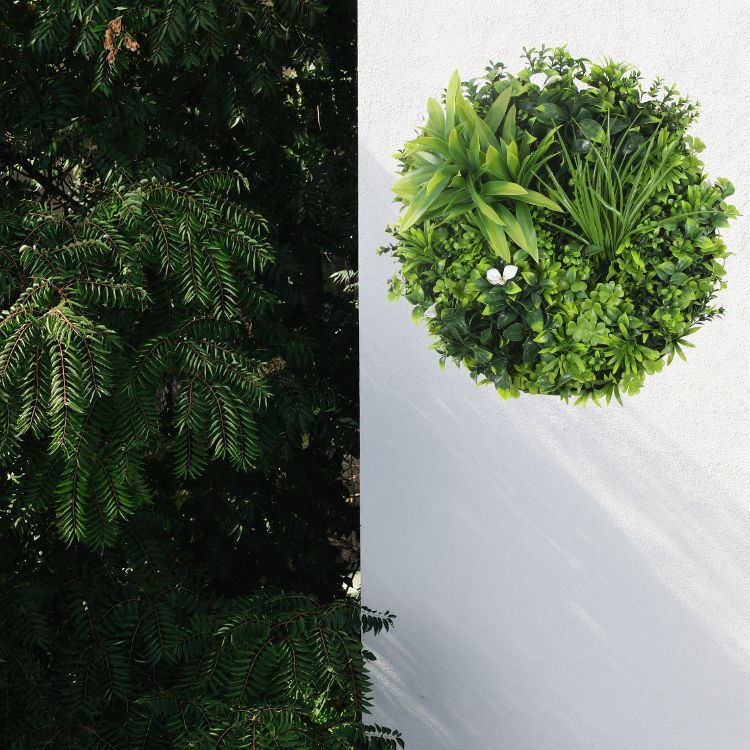 Designer Plants USA Luxury Artificial Green Plant Wall Circle 30" White Frame UV Resistant