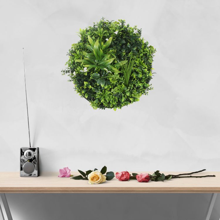 Designer Plants USA Luxury Artificial Green Plant Wall Circle 20" White Frame UV Resistant