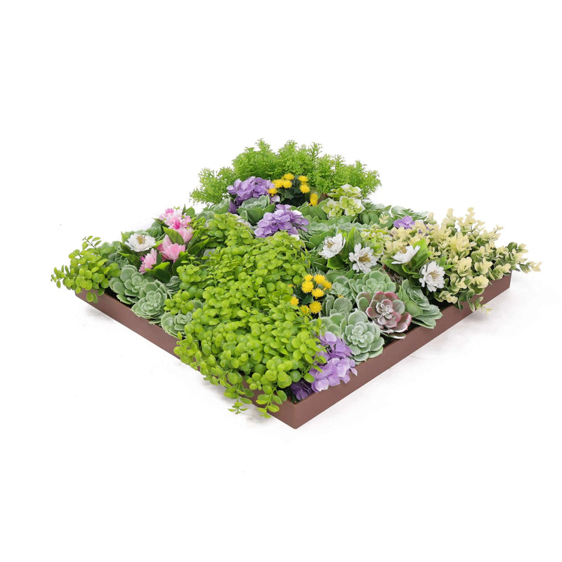Designer Plants USA Artificial Moss and Succulent Hanging Wall Art 20" Square UV Resistant