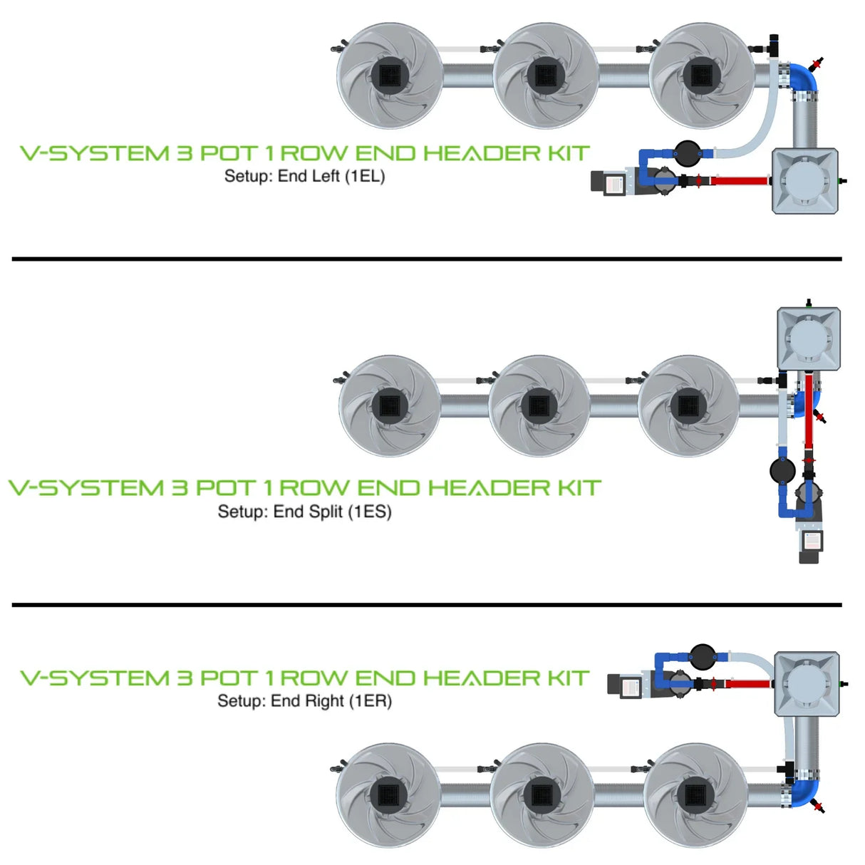 Alien Hydroponics V-SYSTEM 3 Pot 1 Row Kit