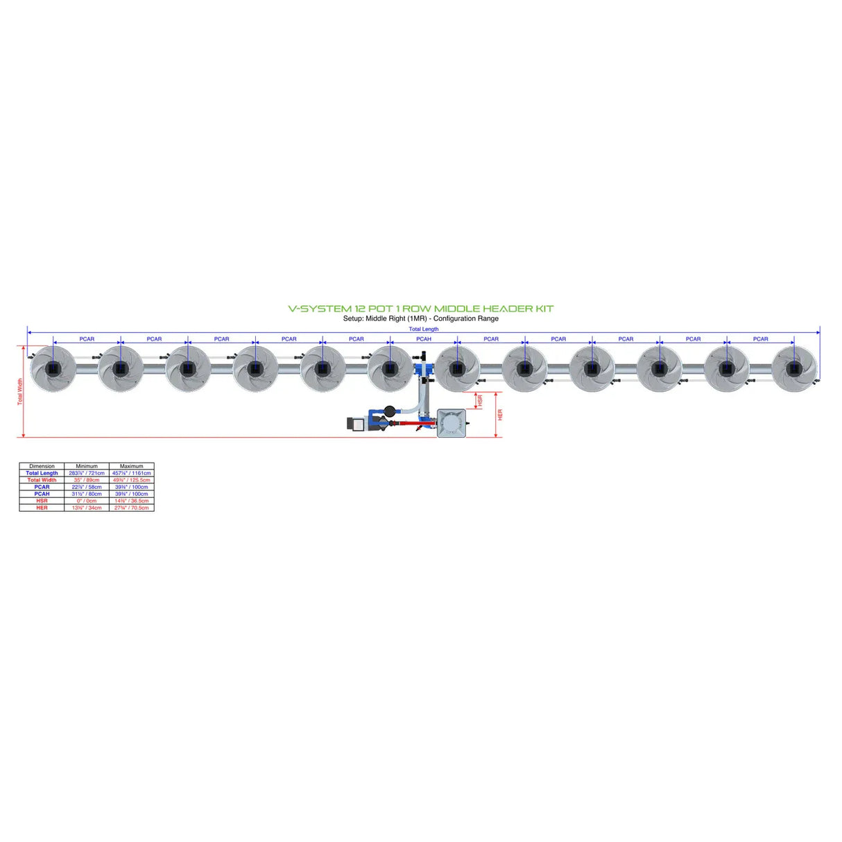Alien Hydroponics V-SYSTEM 12 Pot 1 Row Kit