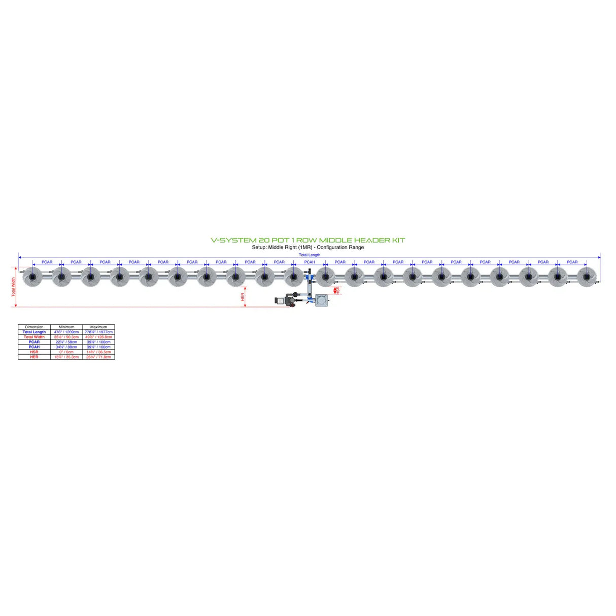 Alien Hydroponics V-SYSTEM 20 Pot 1 Row Kit