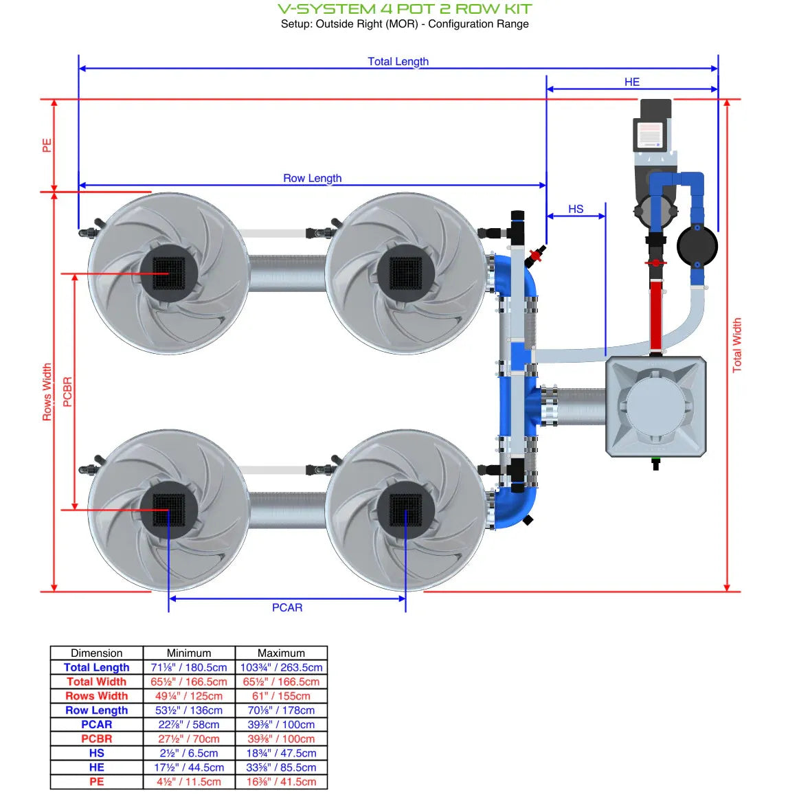 Alien Hydroponics V-SYSTEM 4 Pot 2 Row Kit