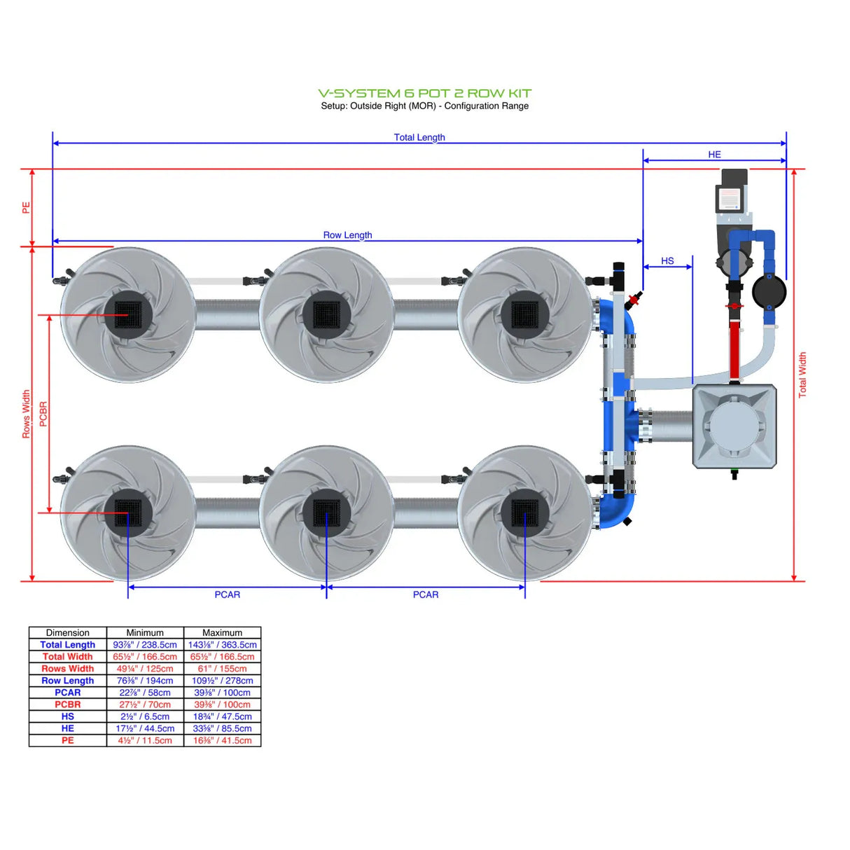 Alien Hydroponics V-SYSTEM 6 Pot 2 Row Kit