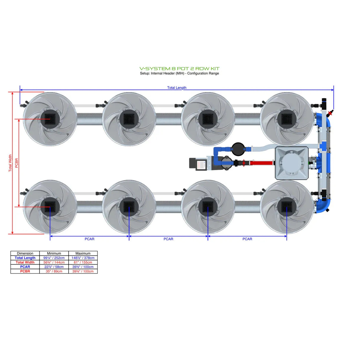 Alien Hydroponics V-SYSTEM 8 Pot 2 Row Kit
