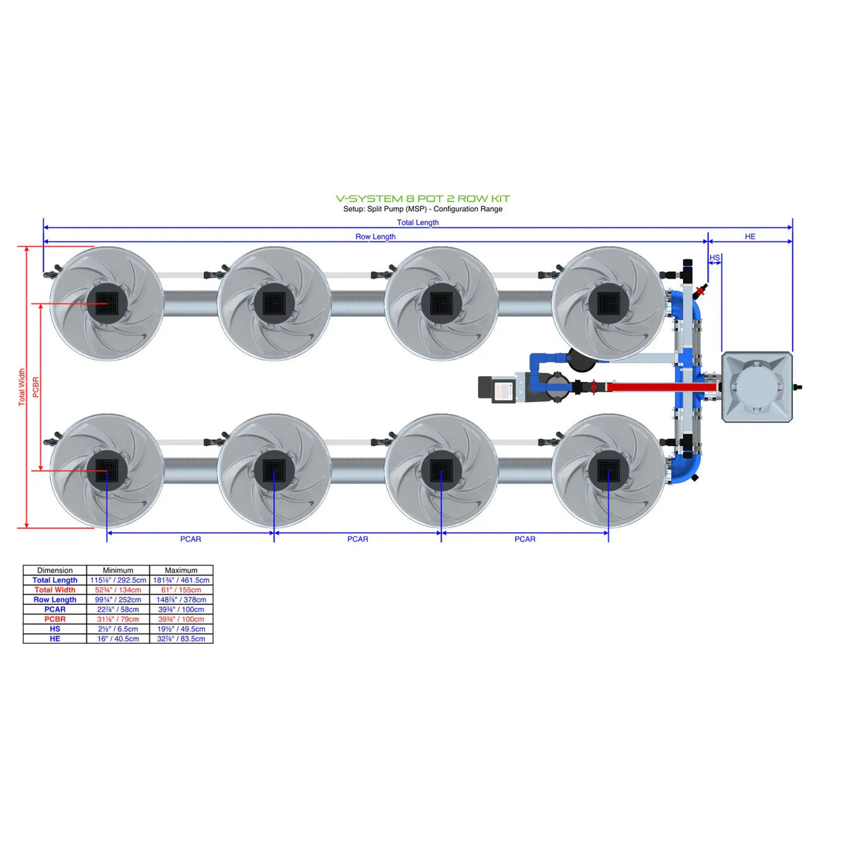 Alien Hydroponics V-SYSTEM 8 Pot 2 Row Kit