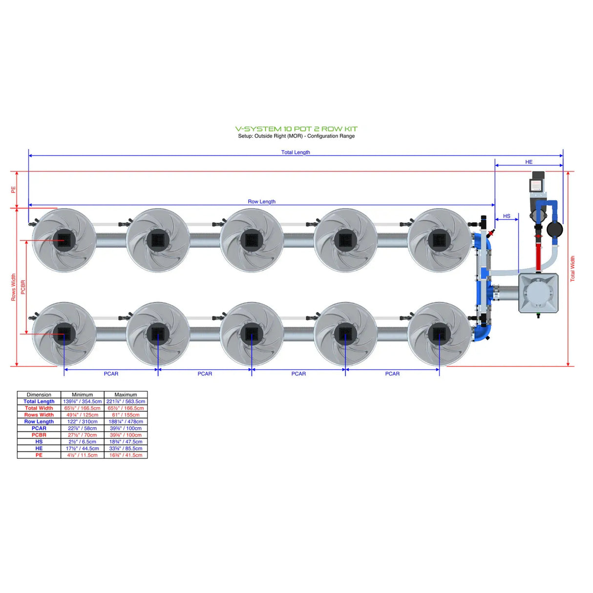 Alien Hydroponics V-SYSTEM 10 Pot 2 Row Kit