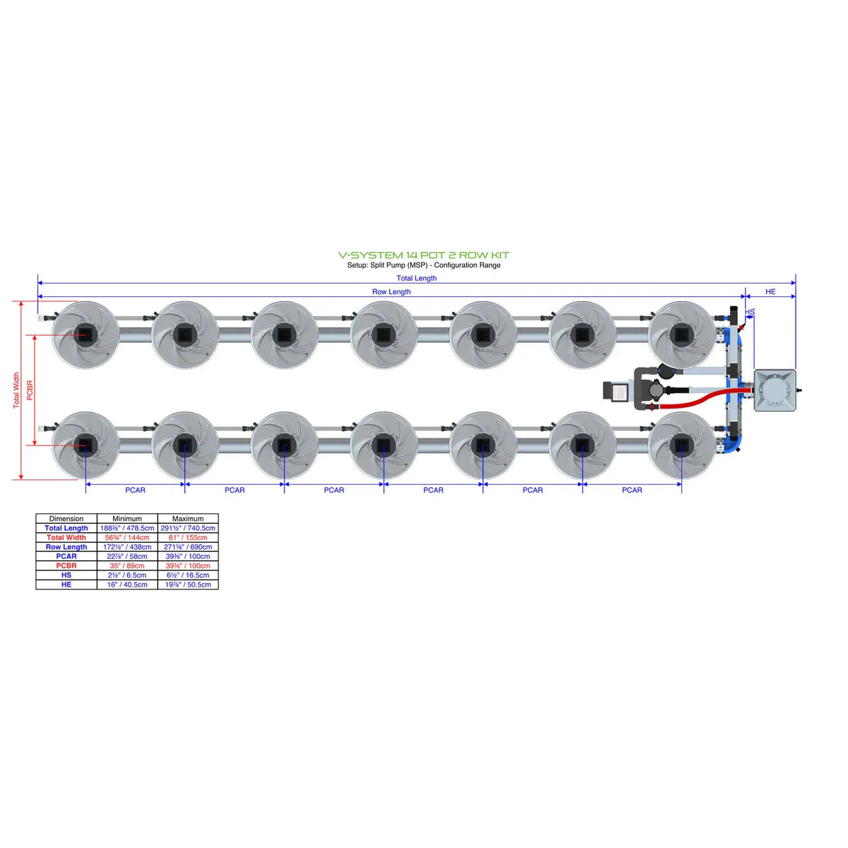 Alien Hydroponics V-SYSTEM 14 Pot 2 Row Kit