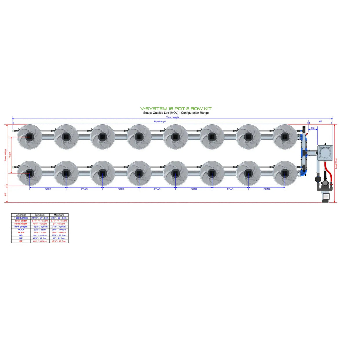 Alien Hydroponics V-SYSTEM 16 Pot 2 Row Kit