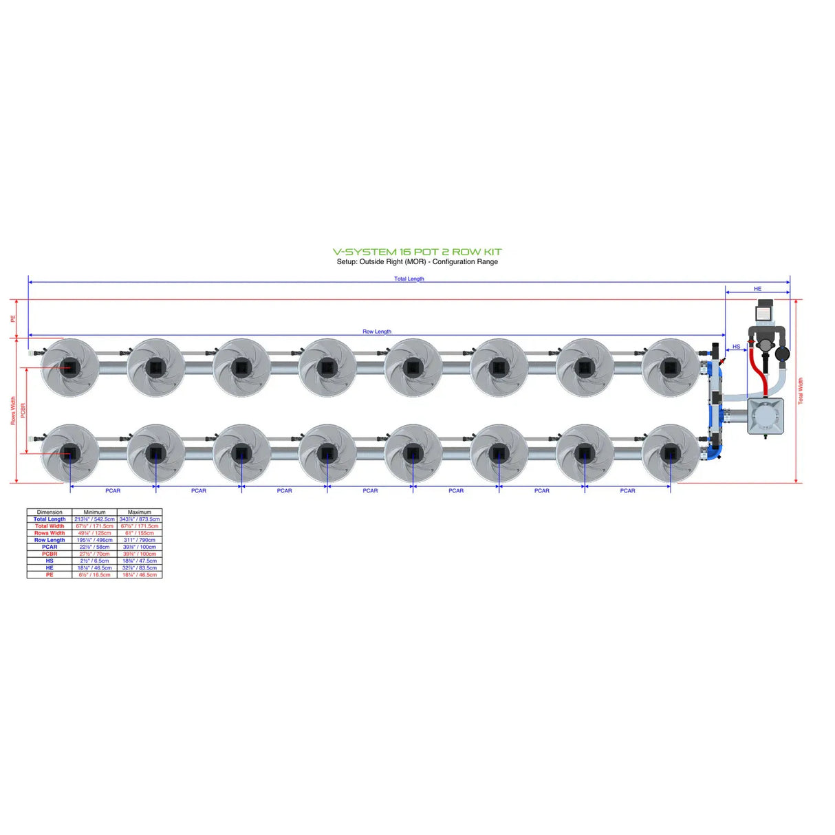 Alien Hydroponics V-SYSTEM 16 Pot 2 Row Kit