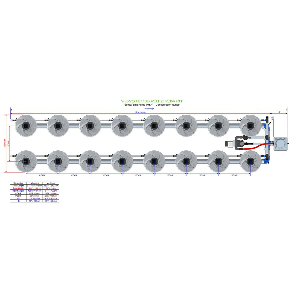 Alien Hydroponics V-SYSTEM 16 Pot 2 Row Kit