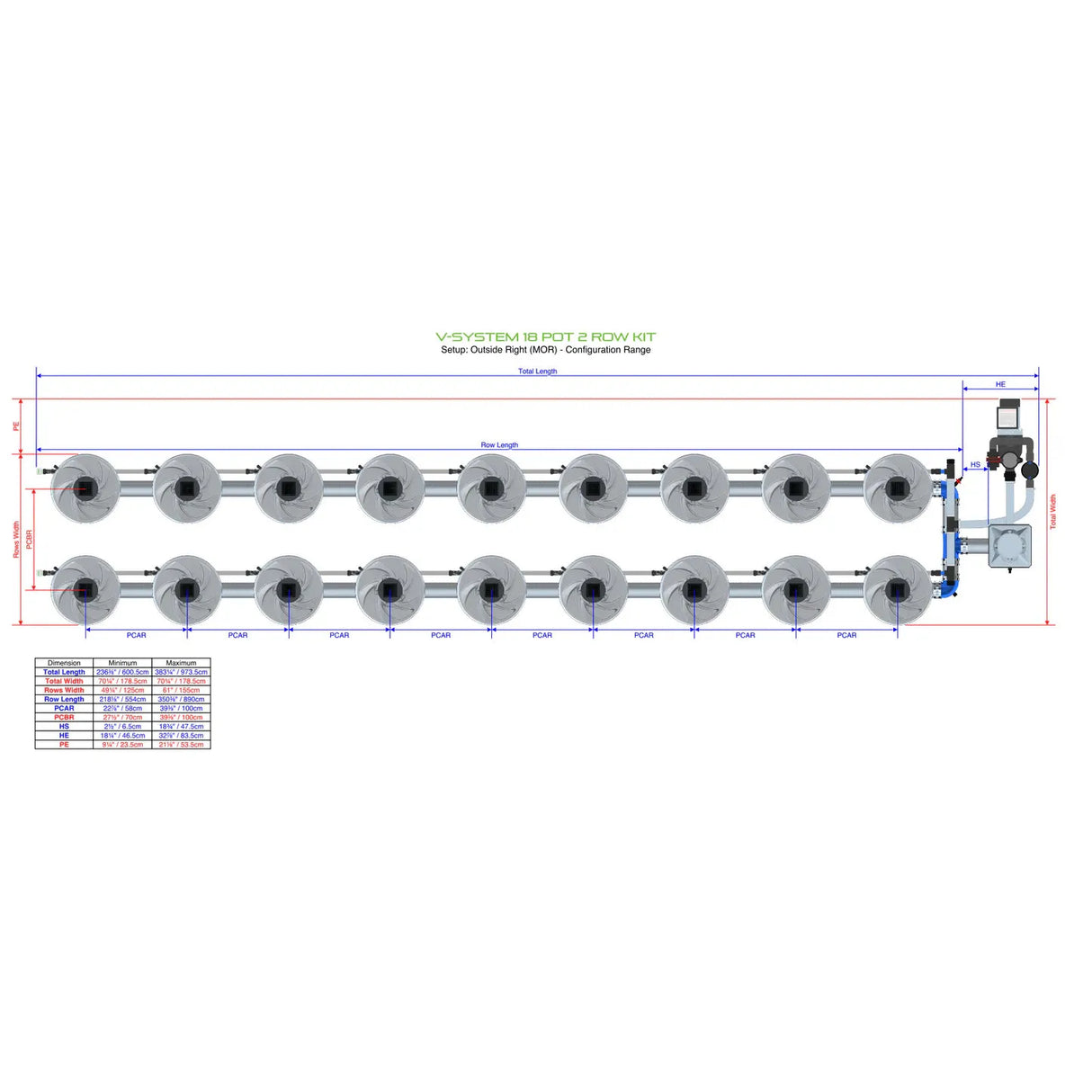 Alien Hydroponics V-SYSTEM 18 Pot 2 Row Kit
