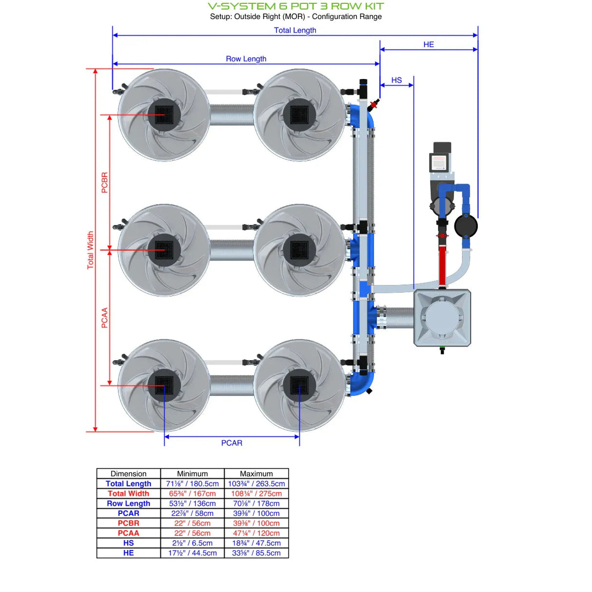 Alien Hydroponics V-SYSTEM 6 Pot 3 Row Kit