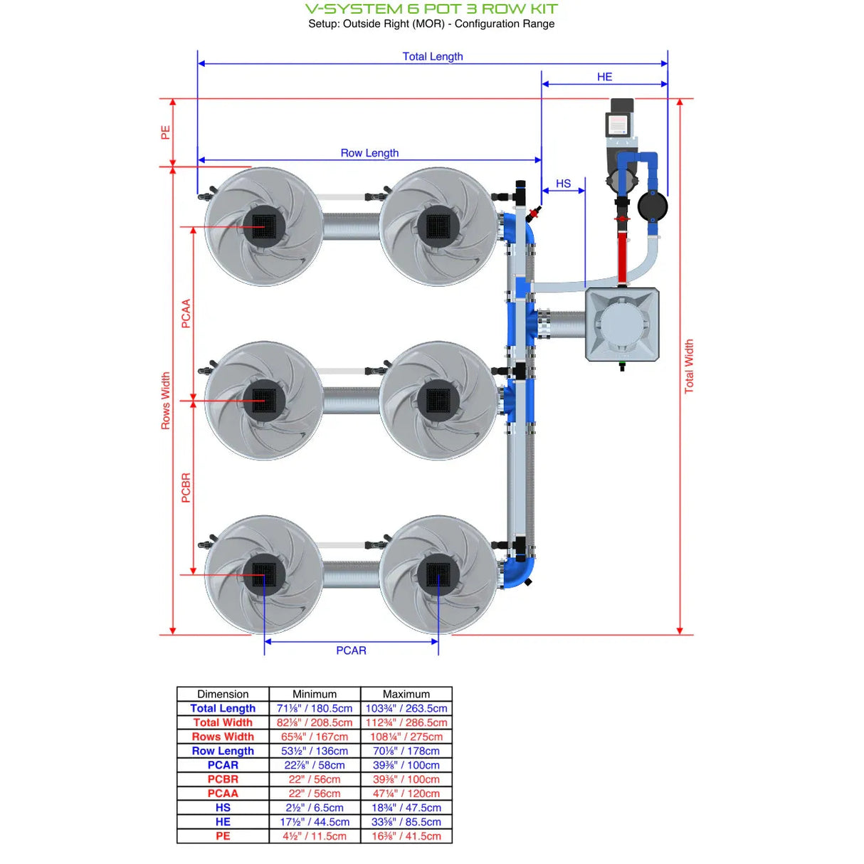 Alien Hydroponics V-SYSTEM 6 Pot 3 Row Kit