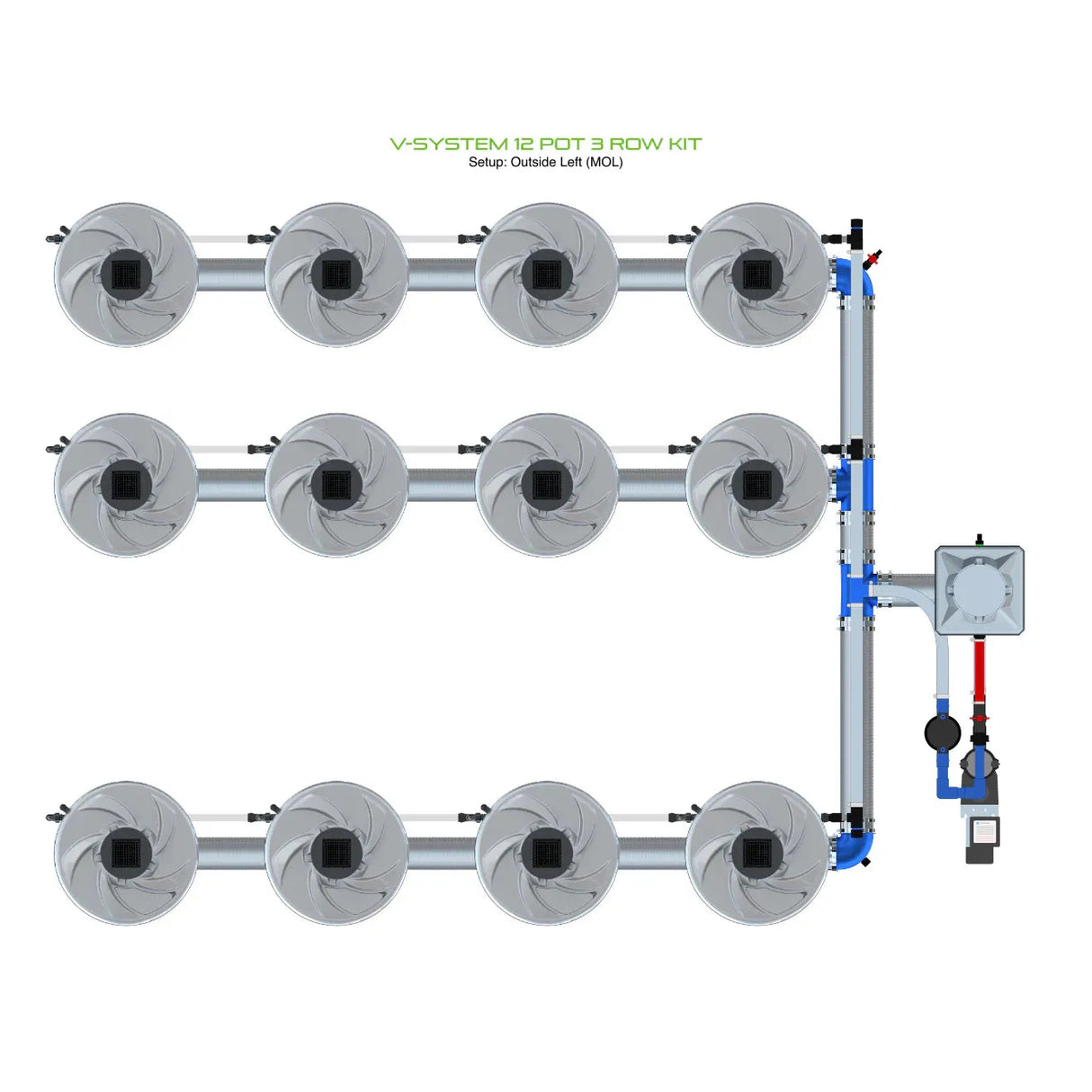 Alien Hydroponics V-SYSTEM 12 Pot 3 Row Kit