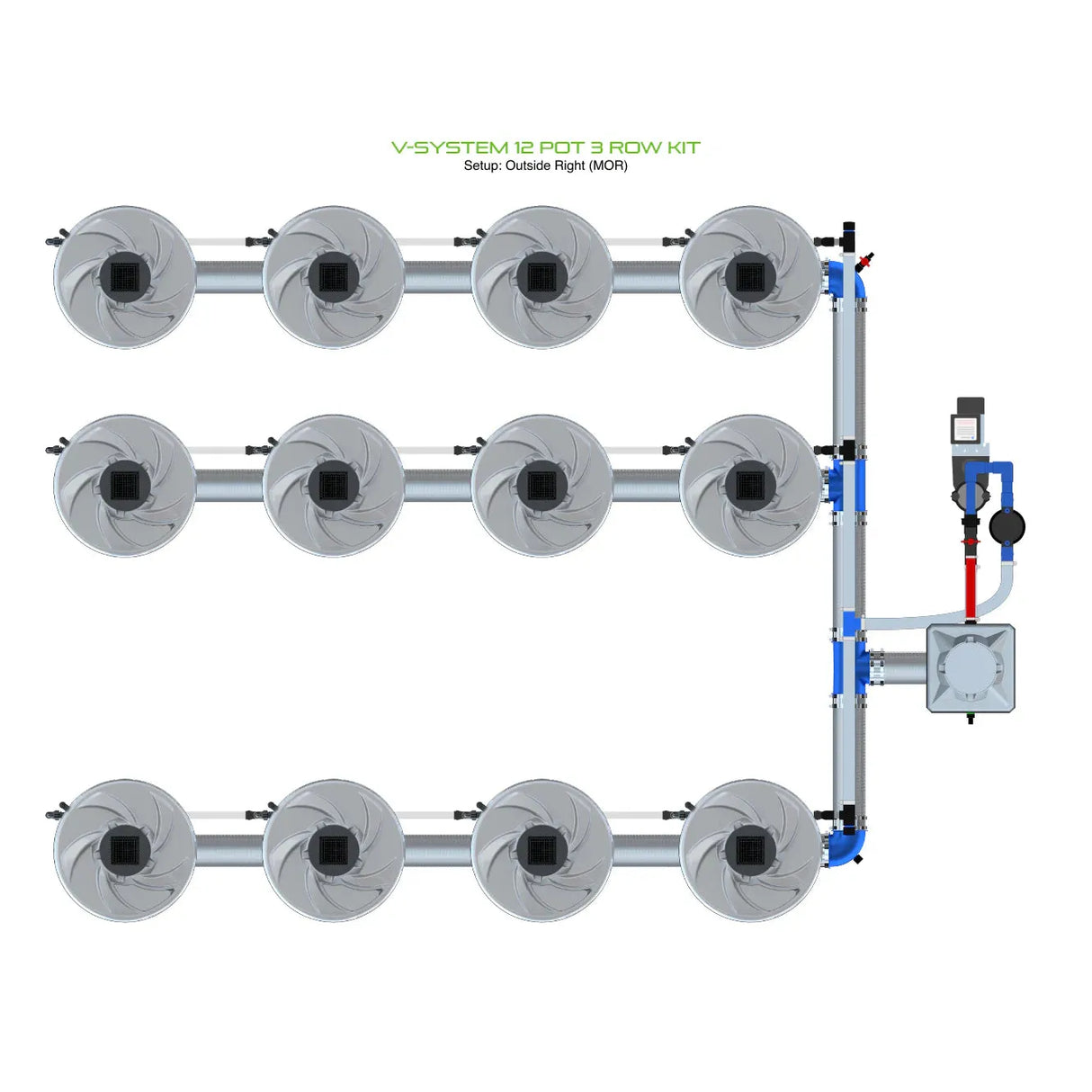 Alien Hydroponics V-SYSTEM 12 Pot 3 Row Kit