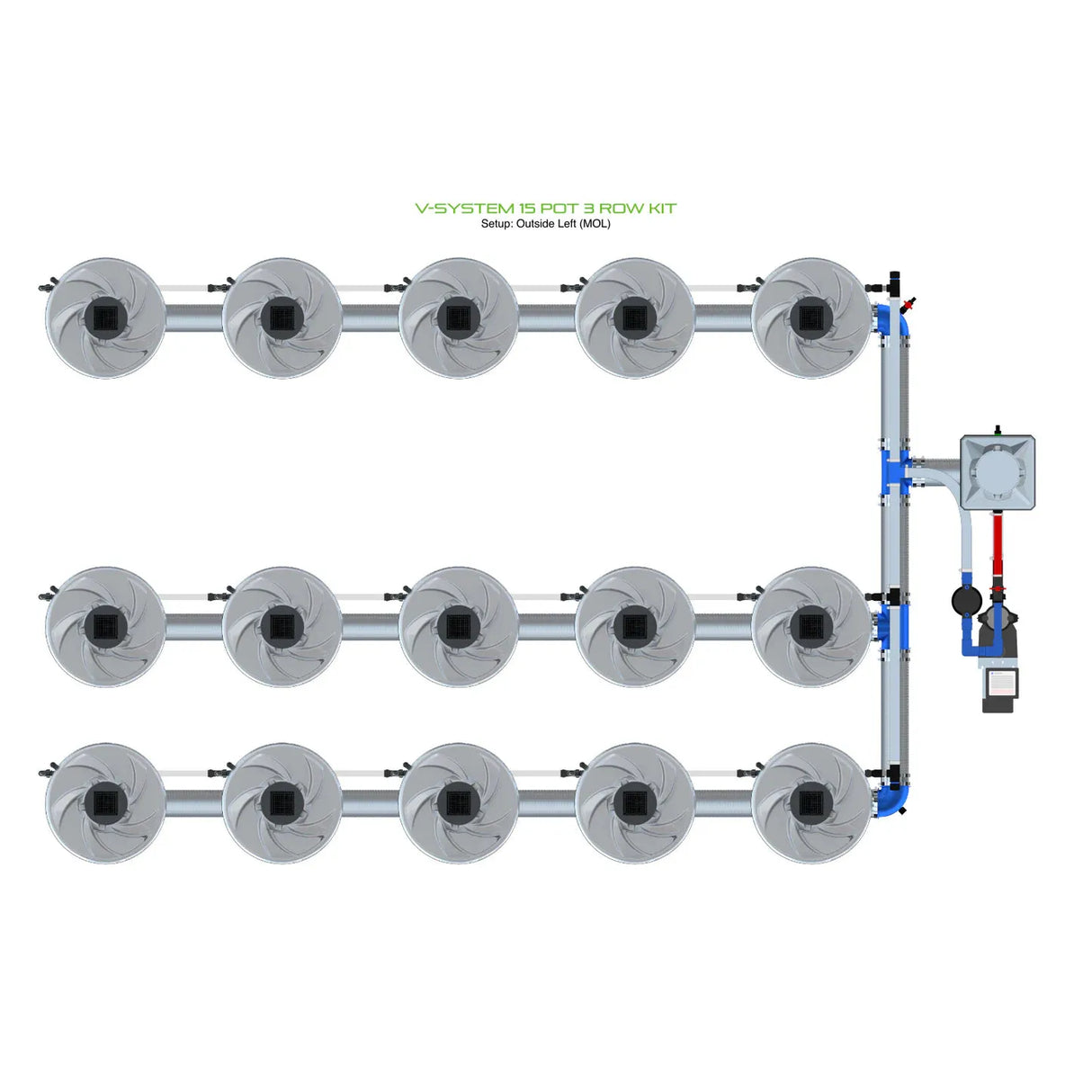 Alien Hydroponics V-SYSTEM 15 Pot 3 Row Kit
