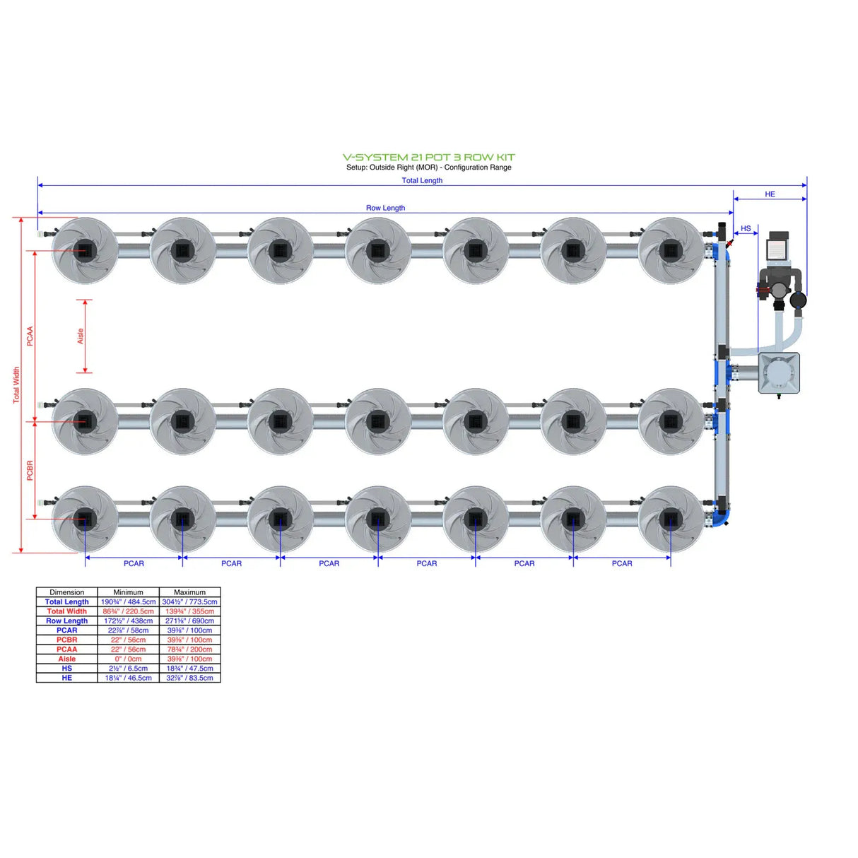 Alien Hydroponics V-SYSTEM 21 Pot 3 Row Kit