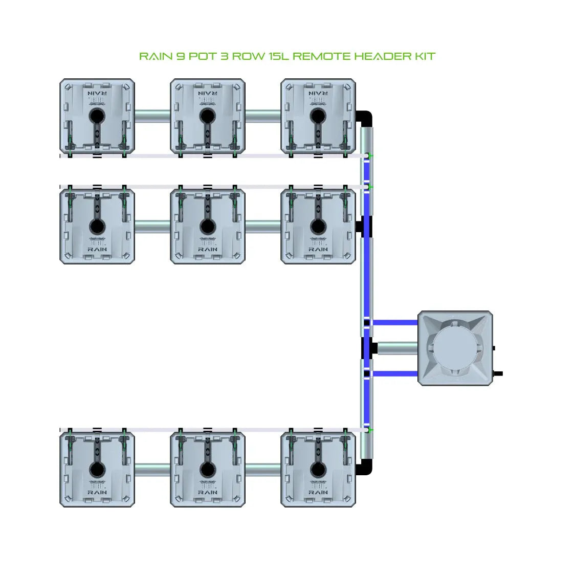 Alien Hydroponics RAIN 9 Pot 3 Row Kit