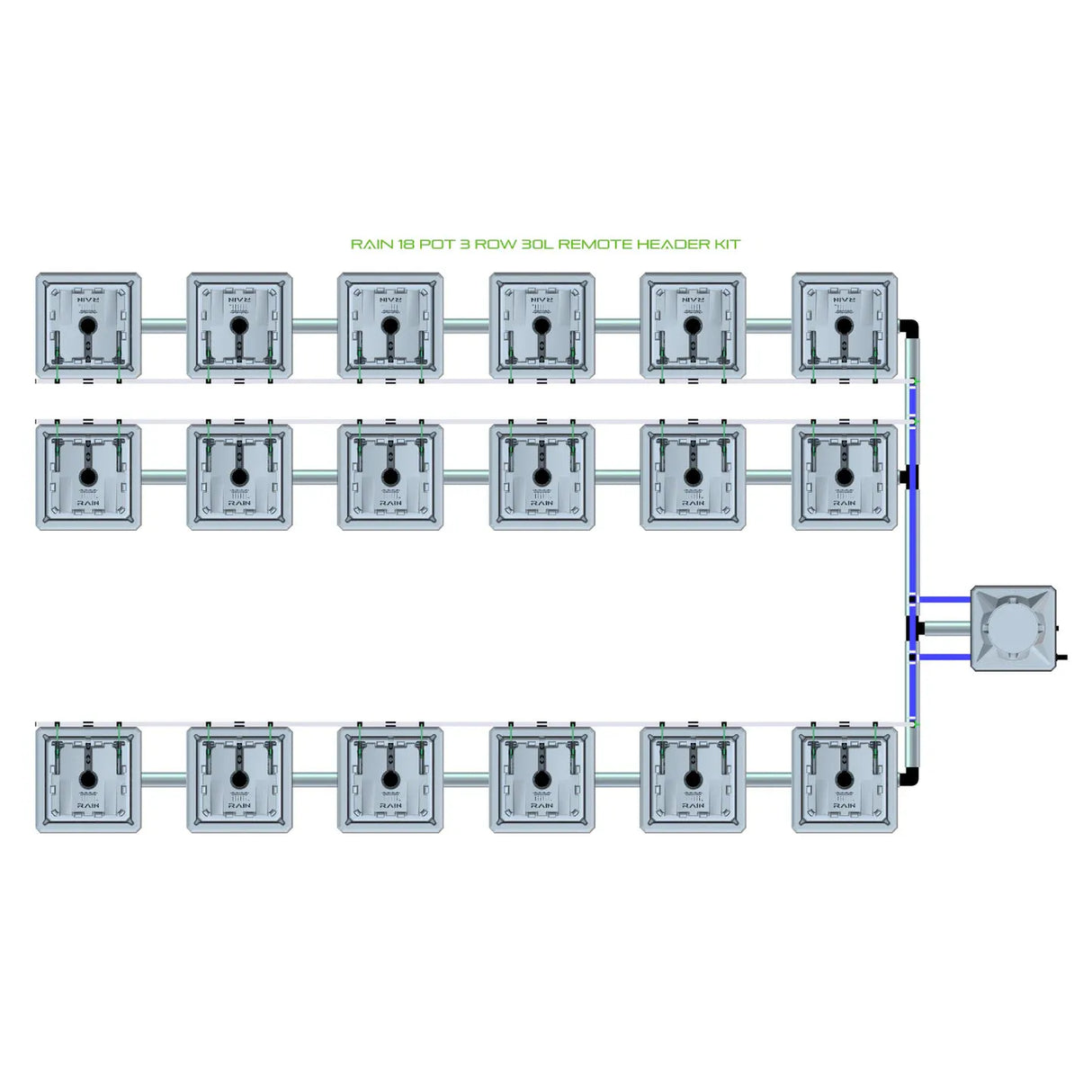 Alien Hydroponics RAIN 18 Pot 3 Row Kit