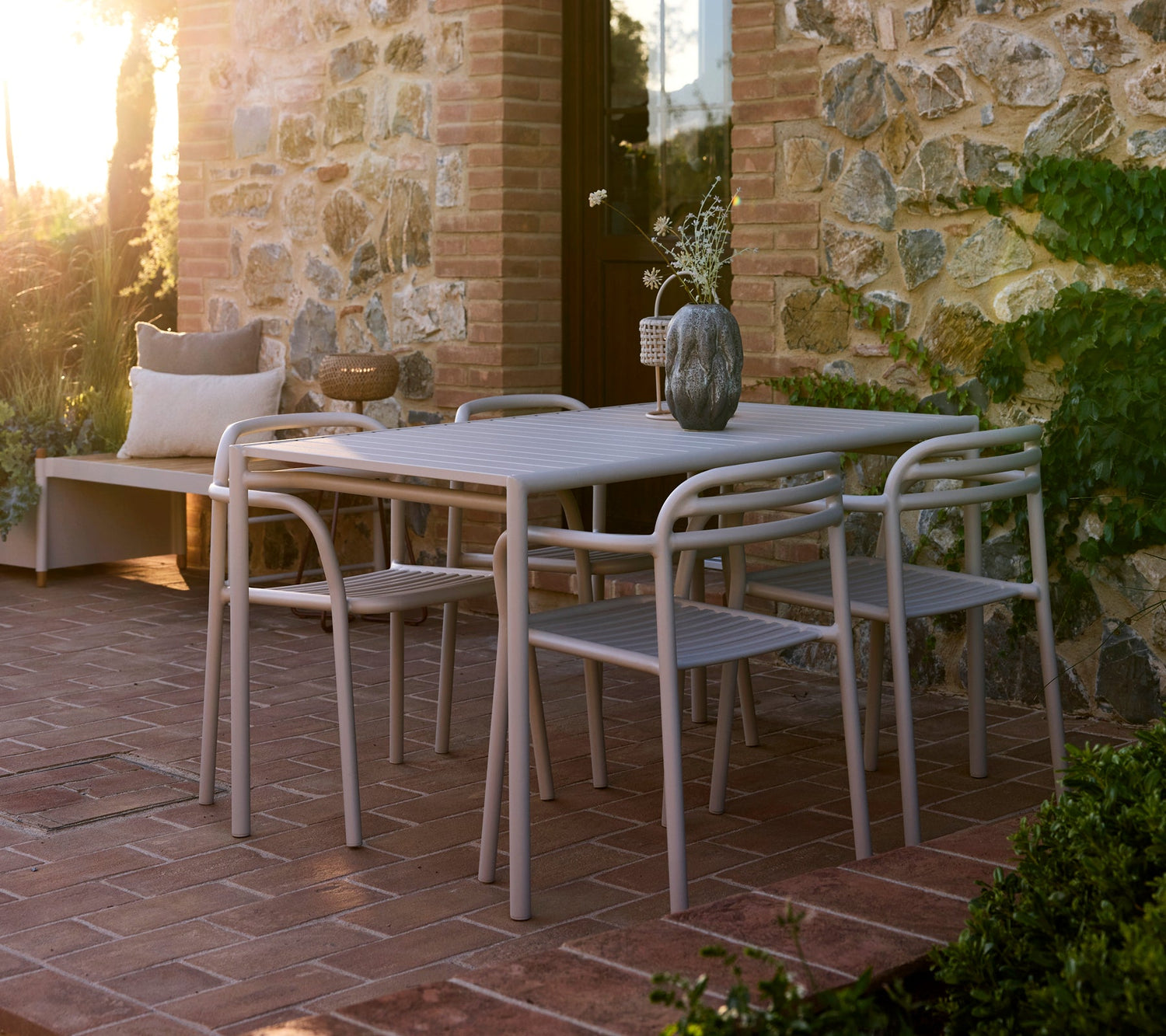 Bliss Rectangular Dining Table with 4 Armchairs Outdoor Dining Set