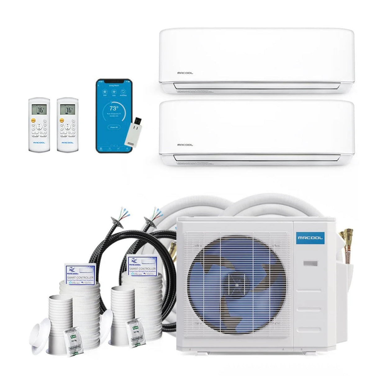MRCOOL DIY 5th Gen 2‑Zone 12,000 BTU Ductless Mini Split Air Conditioner Heat Pump with Pre‑Charged (25 ft + 25 ft) Line Sets (6K + 6K) R454B — DIYM218HP