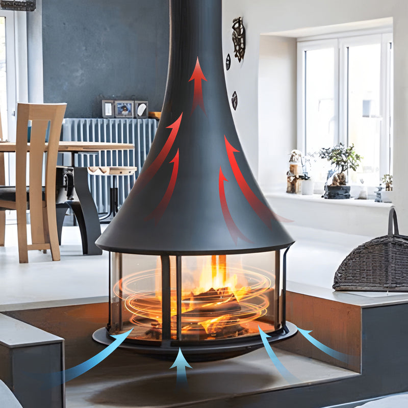 Cylindrical suspended glass wood burning fireplace Ash 2